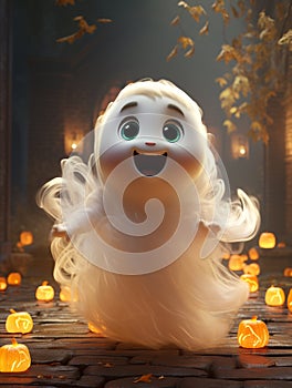 Cute funny happy fantasy smiling animated ghosts. disembodied and otherworldly beings, fear, world of living and dead