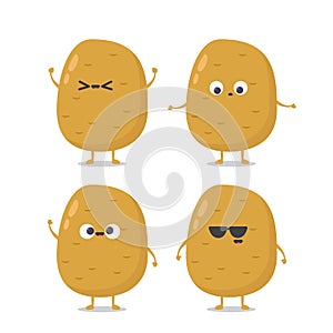 Cute funny happy smiling funny potato set isolated on white background. Vector flat cartoon potato character icon design