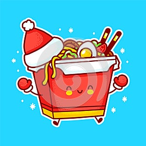 Cute funny happy wok noodle box character