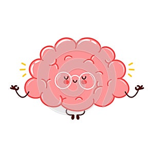 Cute funny human brain organ meditate character