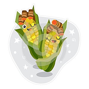 Cute funny kids baby adorable corn character. Vector illustration cartoon kawaii icon. Isolated on white background.