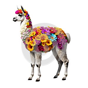 Cute funny lamma in fresh flowers