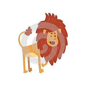 Cute funny lion cub cartoon character with open mouth vector Illustration on a white background