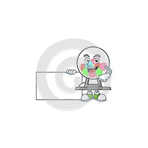 Cute funny lottery machine ball cartoon character having a board