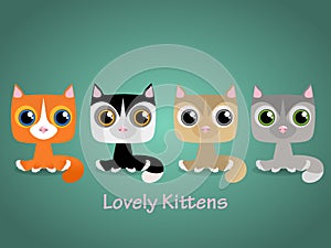 Cute funny lovely kittens. Vector illustration.