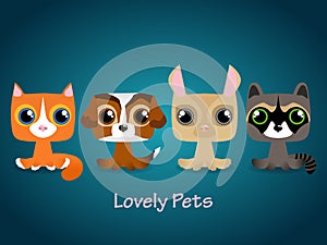 Cute funny lovely pets. Vector illustration.