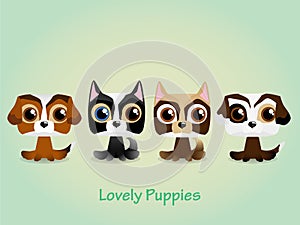 Cute funny lovely puppies. Vector illustration.