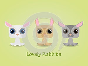 Cute funny lovely rabbits. Vector illustration.