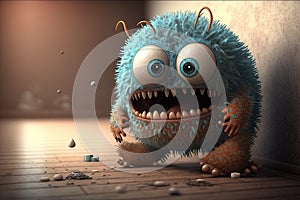 cute funny monster, scaring other monsters with its cuteness