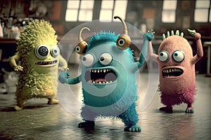 cute funny monster, showing off their sweet dance moves in music video