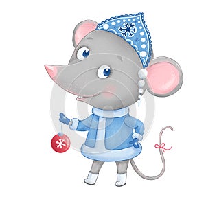 Cute and funny mouse - the snow maiden