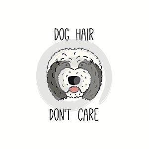 Cute funny Old English sheepdog, puppy face, quote