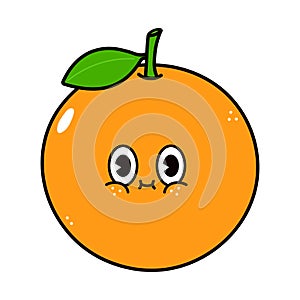 Cute funny orange fruit character. Vector hand drawn traditional cartoon vintage, retro, kawaii character illustration