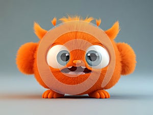 Cute and funny orange furry monster 3D cartoon character