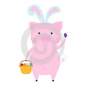 Cute funny pig character - symbol of the 2019 Chinese New Year. Flat style design vector illustration