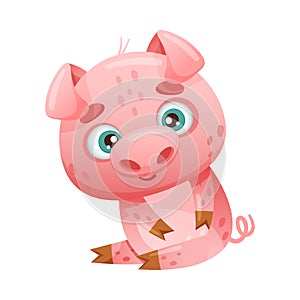 Cute funny piglet farm baby animal cartoon vector illustration on white background