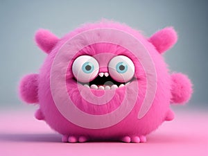 Cute and funny pink furry monster, 3D character