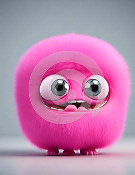 Cute and funny pink furry monster, 3D character