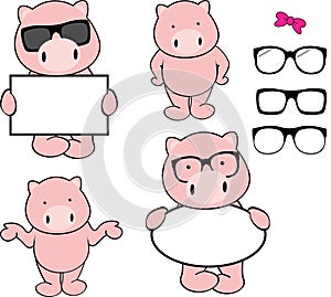 Cute funny pink pig character cartoon poses collection set