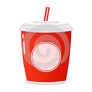 Cute funny red plastic cup cold drink cola and straw character