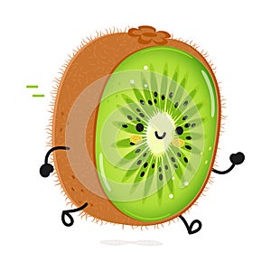 Cute funny running Kiwi fruit. Vector hand drawn cartoon kawaii character illustration icon. Isolated on white