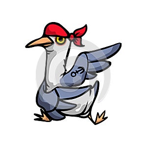 Cute funny seagull bird is dancing with red bandana