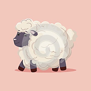 Cute funny sheep character on pink background. Vector illustration.