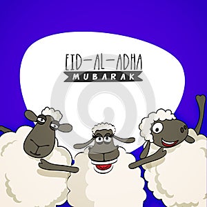 Cute funny Sheep, Vector illustration for Muslim Community, Festival of Sacrifice, Eid-Al-Adha Mubarak. Creative Card