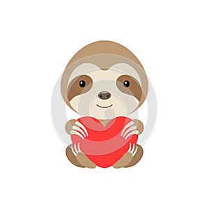 Cute funny sloth with heart on white background. Cartoon animal character for congratulation with St. Valentine day, greeting card