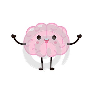 Cute funny smile human brain character with happy face relax , Vector illustration kawaii icon design Isolated on white background
