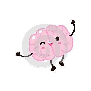 Cute funny smile human brain jumping character with happy face relax , Vector illustration kawaii icon design Isolated