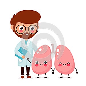 Cute funny smiling doctor and healthy happy lungs