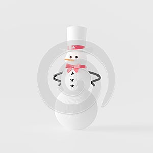 Cute funny snowman character on white background 3d render