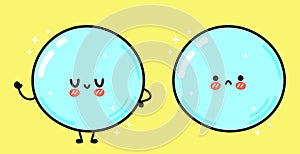Cute funny soap bubble waving hand. Vector hand drawn cartoon kawaii character illustration icon. Isolated on yellow