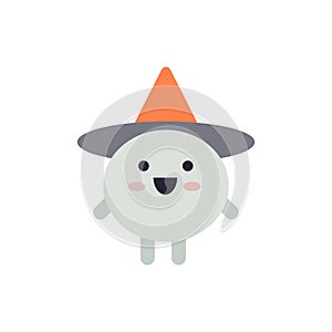 Cute funny sorcerer in hat Halloween kids cartoon character minimalist icon vector flat illustration