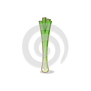 Cute funny spring onion vegetable cartoon kawaii style isolated vector illustration