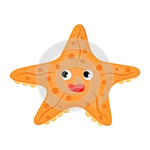 Cute funny starfish print on white background. Ocean cartoon animal character for design of album, scrapbook, greeting card,