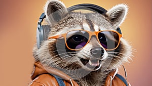 cute funny style raccoon music fashion , sunglasses trendy design creative