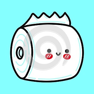 Cute funny toilet paper. Vector hand drawn cartoon kawaii character illustration icon. Isolated on blue background. Toilet paper