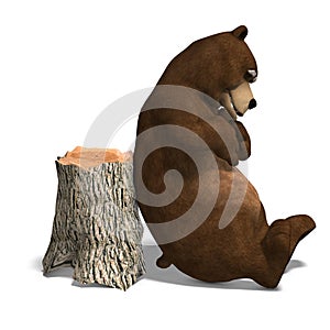 Cute and funny toon bear. 3D rendering with