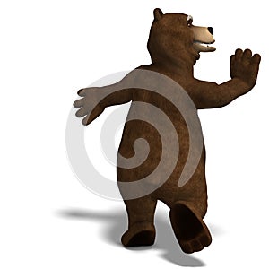 Cute and funny toon bear. 3D rendering with