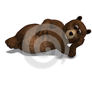 Cute and funny toon bear. 3D rendering with