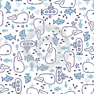 Cute funny under the sea seamless pattern