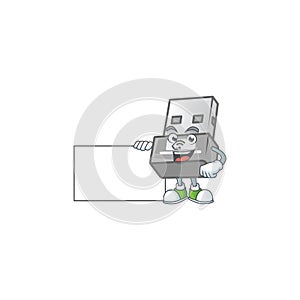 Cute funny USB wireless adapter cartoon character having a board