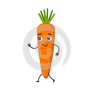 Cute funny vegetable waving his hands. Cartoon character carrot
