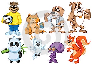 Cute Funny Witty Animal Character Design Cartoon Illustration Colection Set Pack Premium Vector