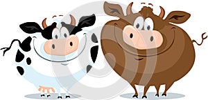 Cute Funy Cow Couple Cartoon Vector Illustration photo