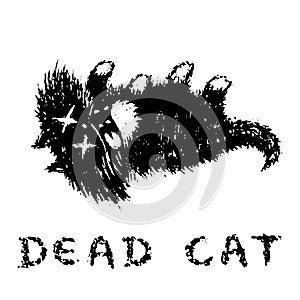 Cute fur the cat is dead and lies upside down. Vector illustration.