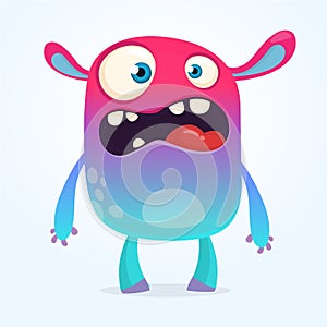 Cute furry blue monster. Vector bigfoot or troll character mascot. Design for children book