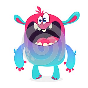 Cute furry blue monster. Vector bigfoot or troll character mascot. Design for children book